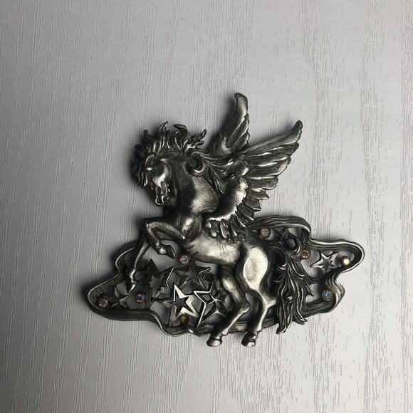 Vintage Silver Tone Pegasus Flying Horse Mythical JJ Jonette Large Brooch Pin - Picture 4 of 9
